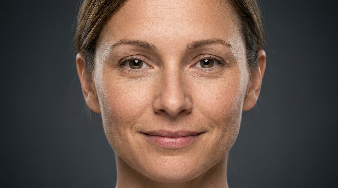 AI-enhanced portrait photograph with improved sharpness, vivid skin tones, and crisp fine detail