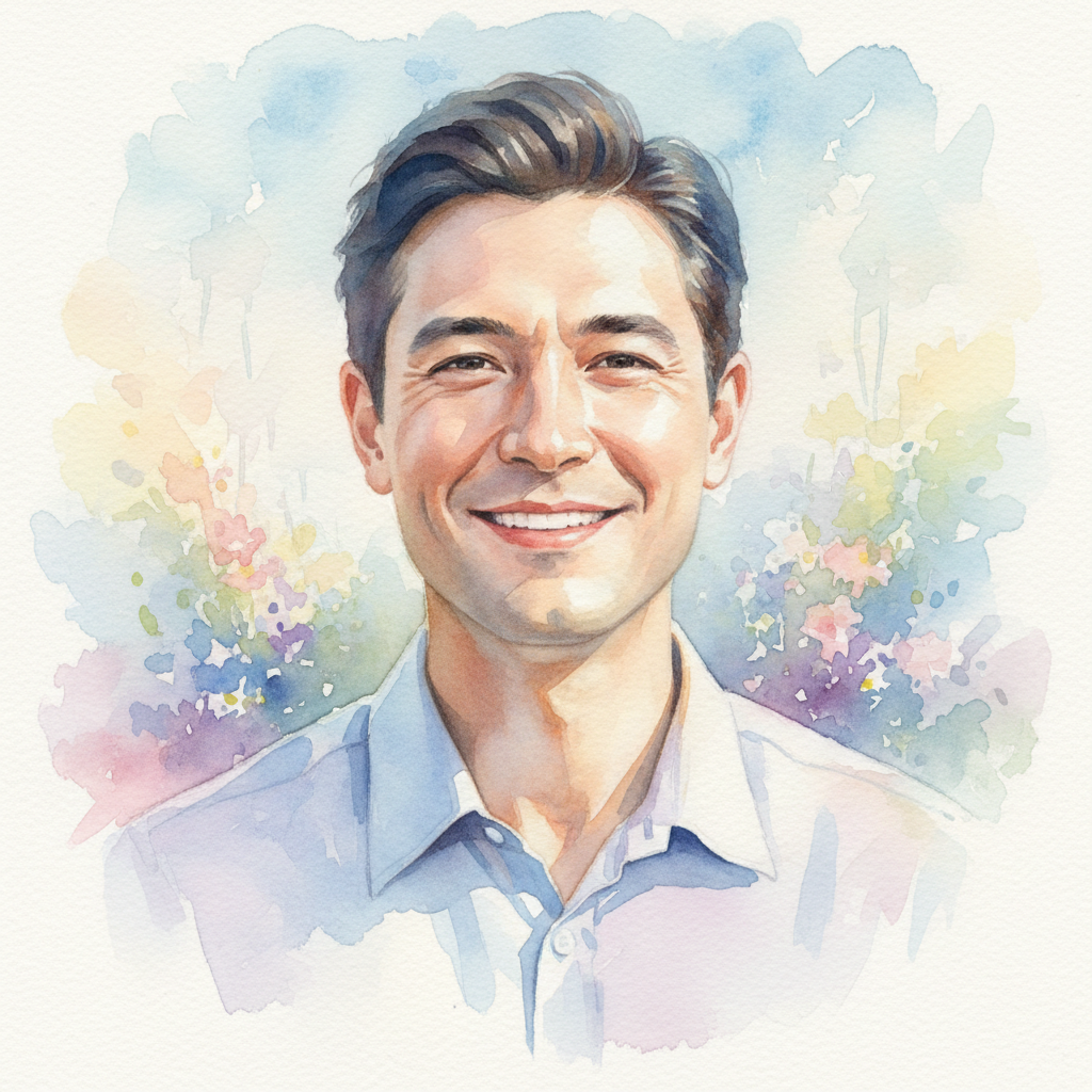 Photo converted into a soft watercolor painting portrait using the AI photo to painting generator