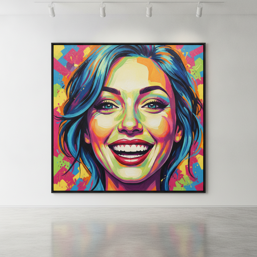 Photo converted into a vibrant acrylic pop-art painting with the AI photo to painting generator
