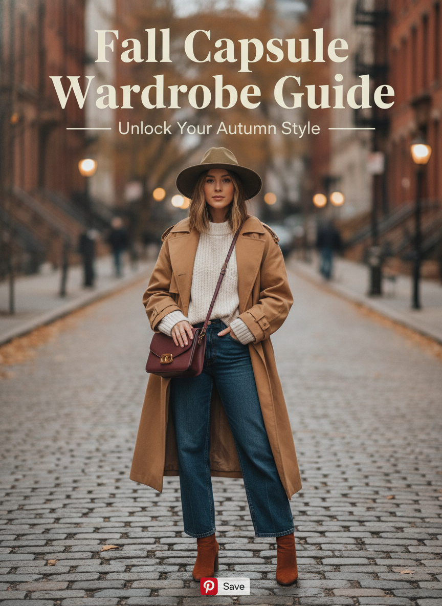 Fashion Pinterest pin with trendy overlay text for a fall capsule wardrobe guide