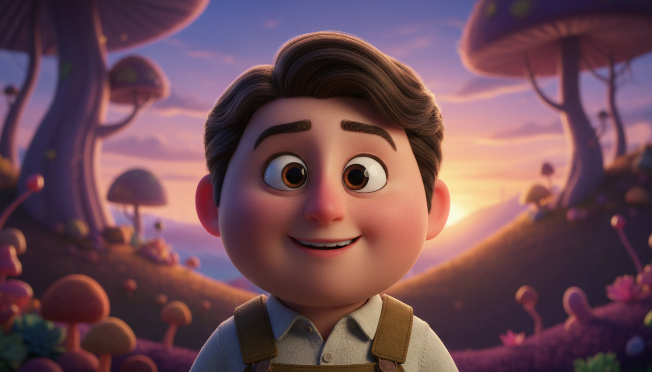 AI Pixar generator result showing a person turned into a 3D Pixar style animated movie character with smooth rounded features and big glossy eyes
