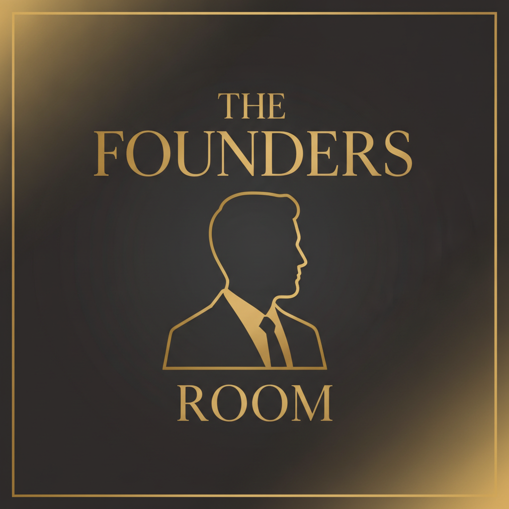 AI podcast cover generator output — clean business podcast cover with a professional silhouette and elegant gold-and-charcoal typography, podcast logo generator result