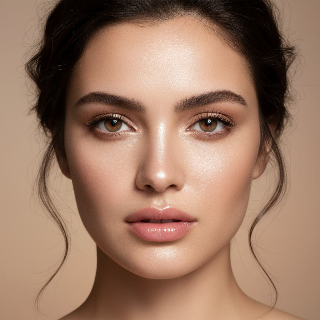 AI portrait enhancement tool beauty portrait with glowing radiant skin and magazine-quality retouching