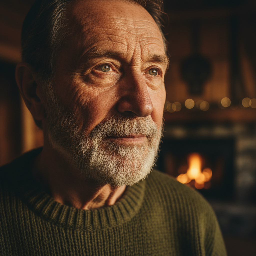 AI-enhanced portrait of an elderly man with rich natural skin texture and sharp expressive eyes