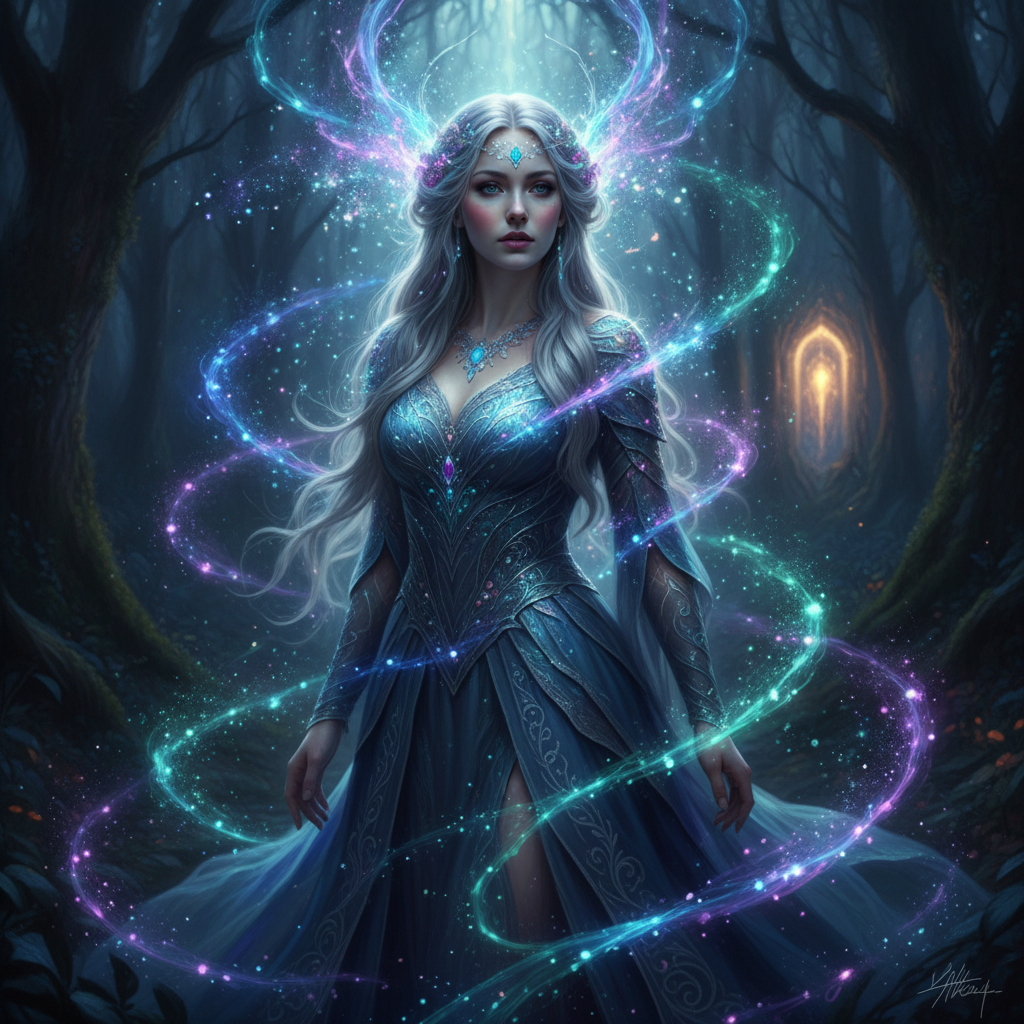 AI-powered magic effects transforming a portrait with glowing light particles and a sparkling magical aura