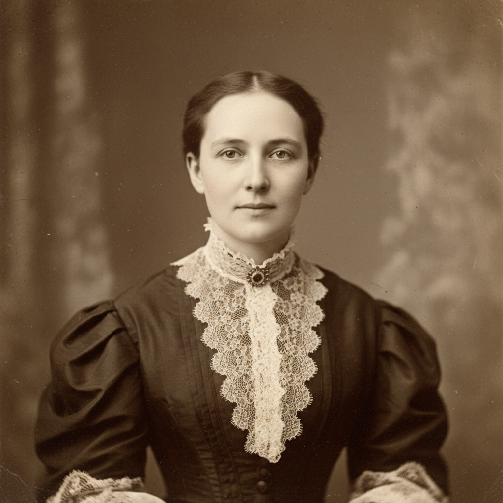 AI pre-modern photo enhancer output — an antique Victorian tintype portrait with repaired damage