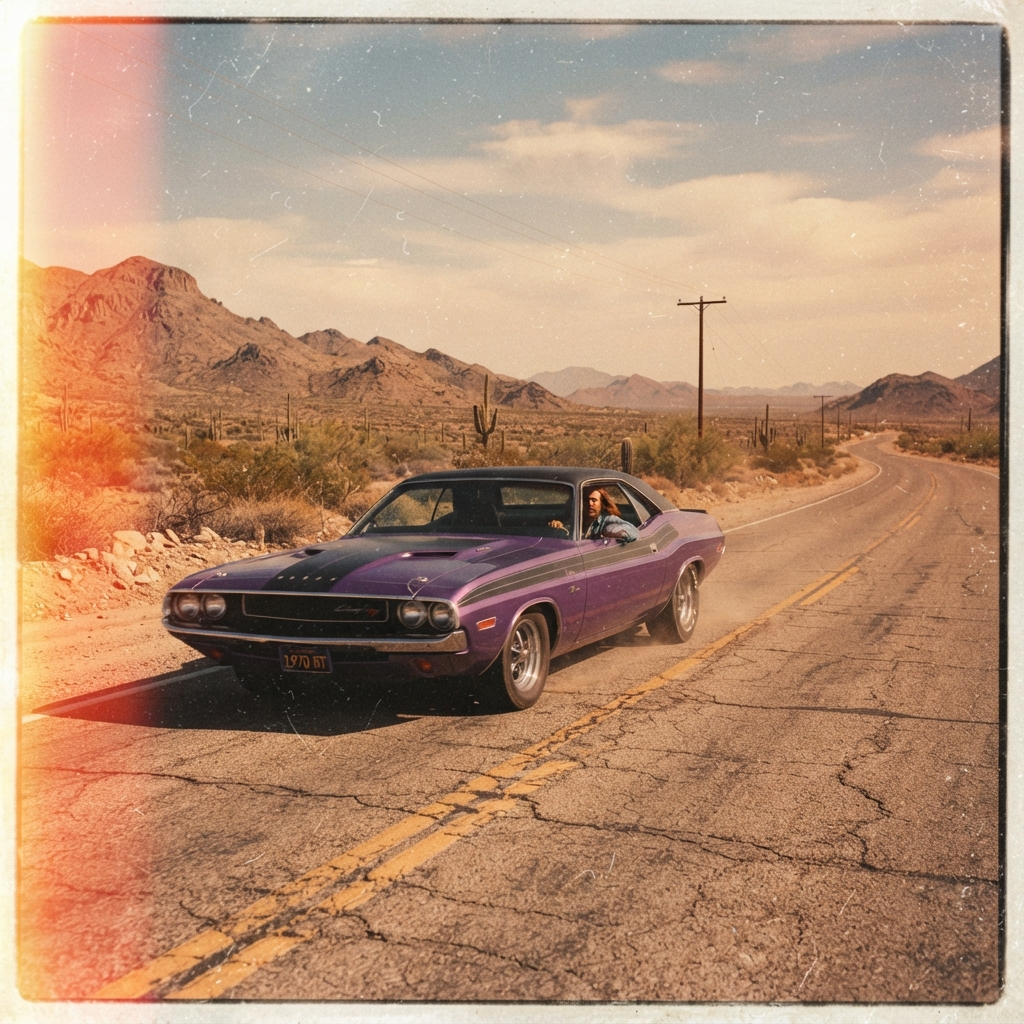 Vintage 1970s film photo of a classic car made with the AI retro style generator