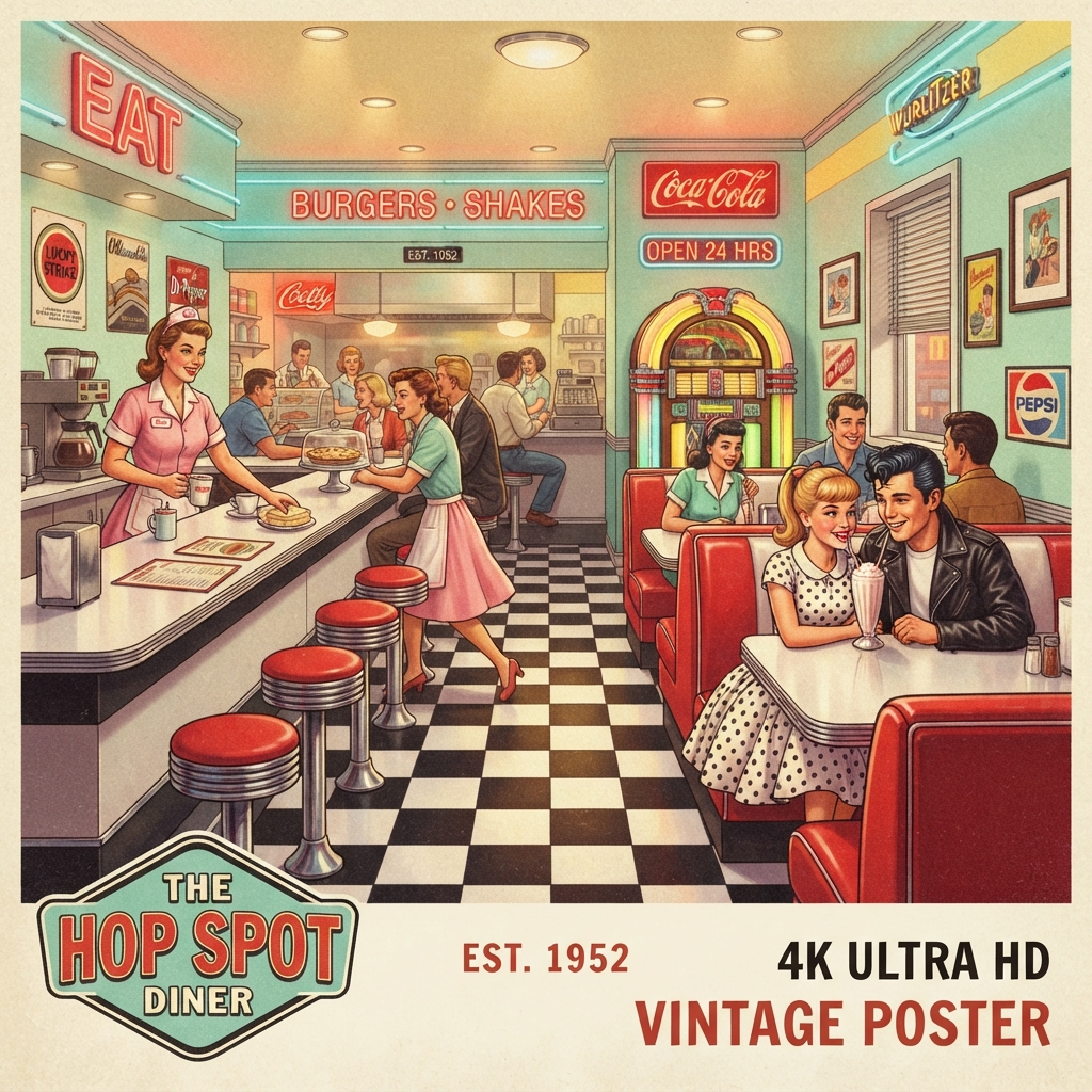 Retro 1950s diner scene with pastel colors created by the vintage image AI tool