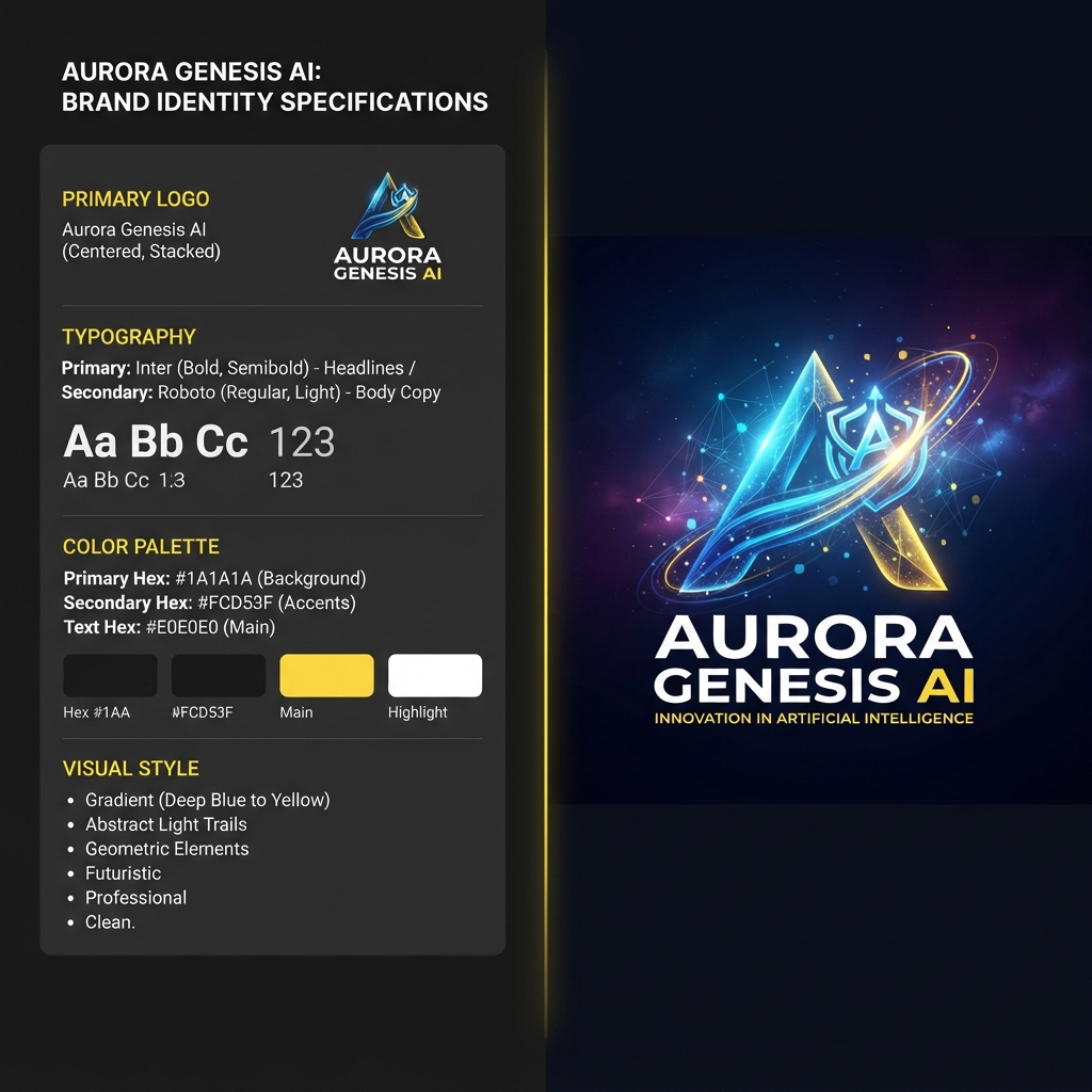 AI spec-driven creation — a detailed text specification with typography and color rules mapped to a matching AI-generated brand illustration, dark background with a yellow divider, made with the AI spec-driven creation tool