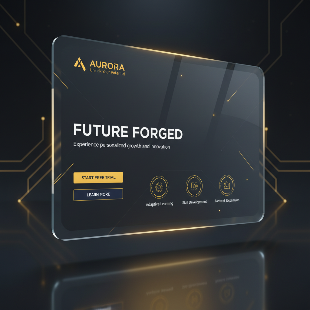 AI spec-driven creation — a product design mockup built from a written spec, a sleek app landing page with consistent brand colors and typography on a glass panel, dark tech aesthetic, made with the AI spec-driven creation tool