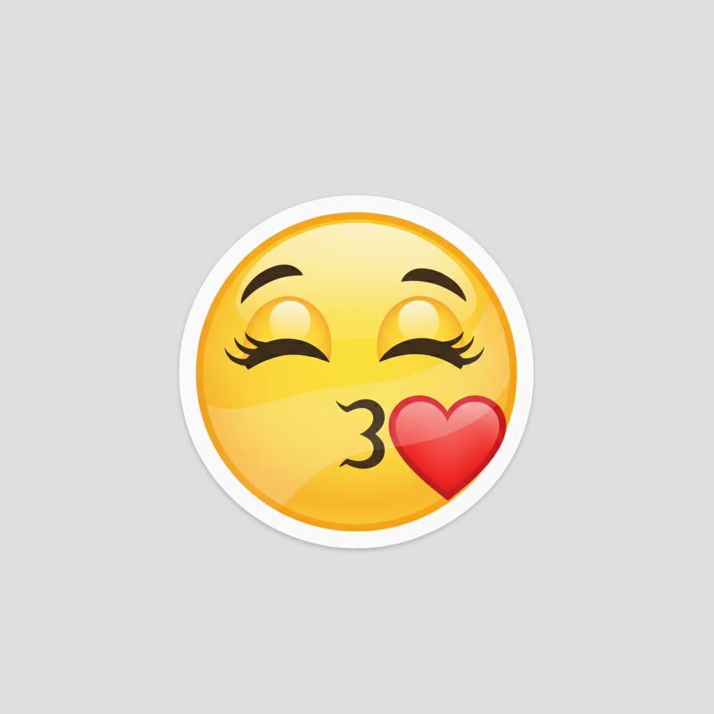 AI sticker generator result showing an expressive emoji face sticker blowing a kiss with a heart and a bold white outline