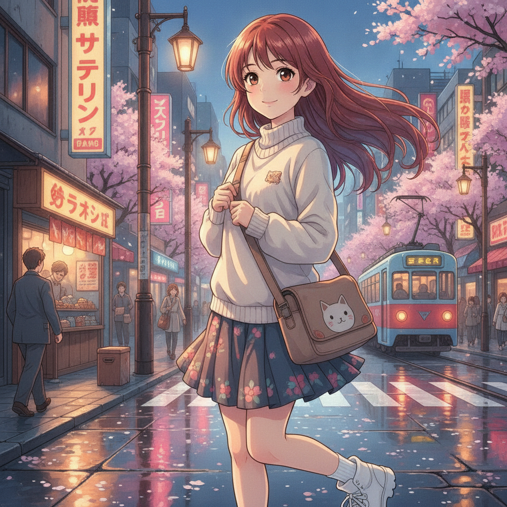 AI style transfer converting a street portrait into Japanese anime art style