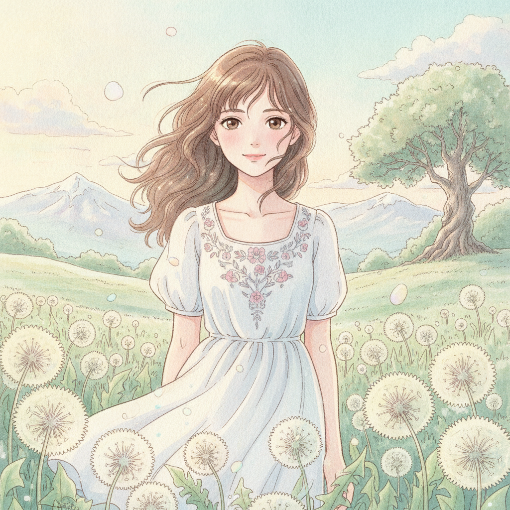AI style transfer video portrait restyled as soft pastel Studio Ghibli anime art