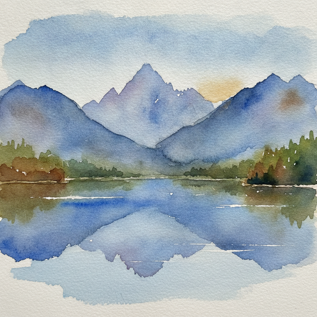 AI style transfer video landscape frame converted into a flowing watercolor painting