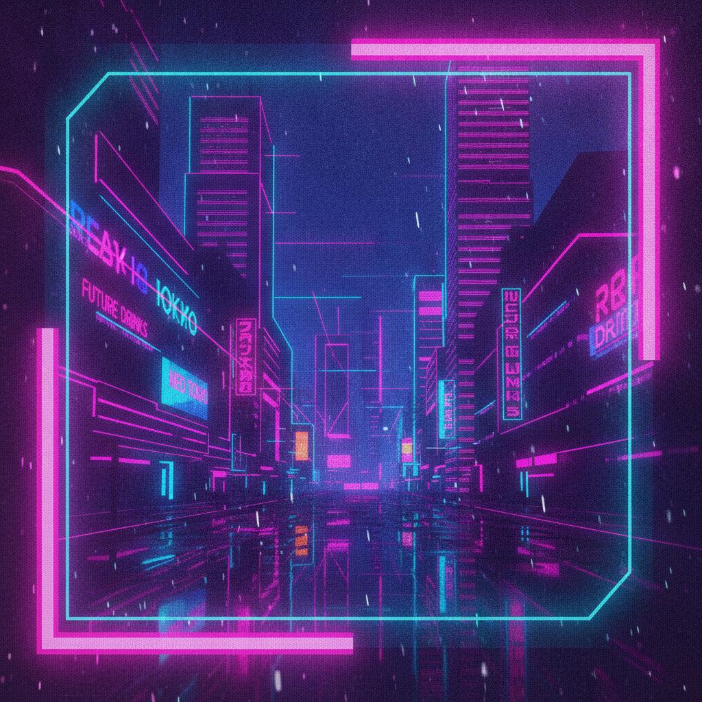 AI style transfer video cityscape stylized as glowing cyberpunk neon synthwave art