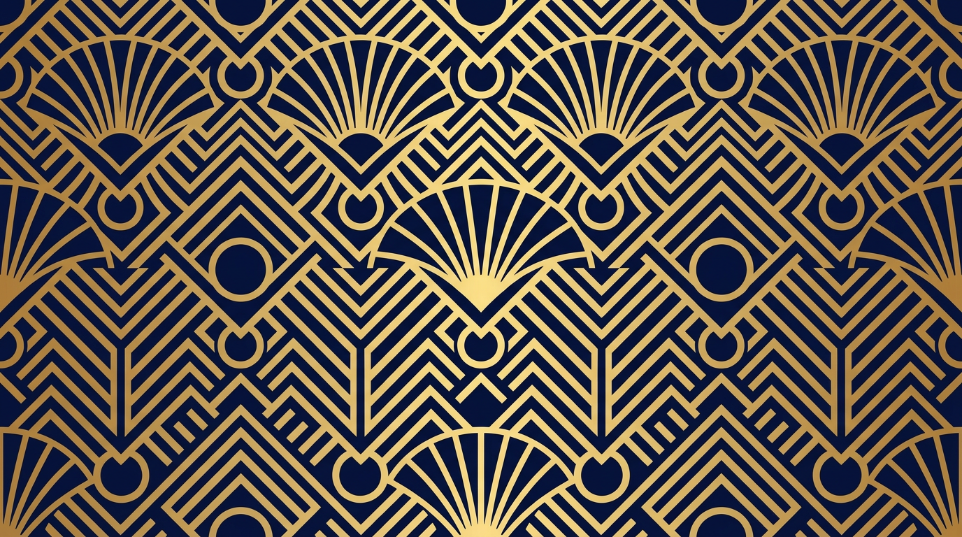 AI pattern generator art deco — geometric repeating pattern in navy blue and gold, seamless tileable digital design pattern, sophisticated 1920s aesthetic for fabric prints and graphic design backgrounds