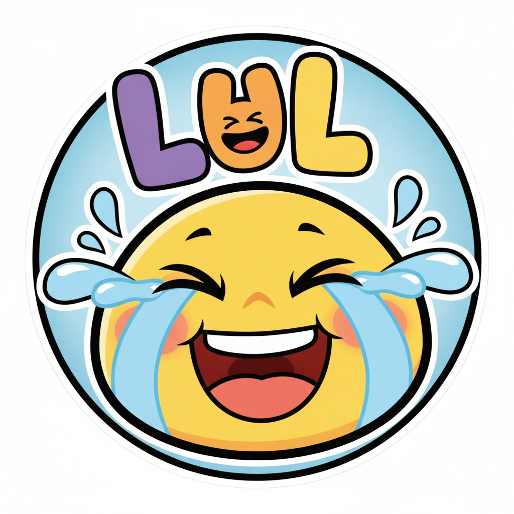 AI Twitch emote generator result showing a chibi character LUL laughing emote with eyes squeezed shut and tears of joy