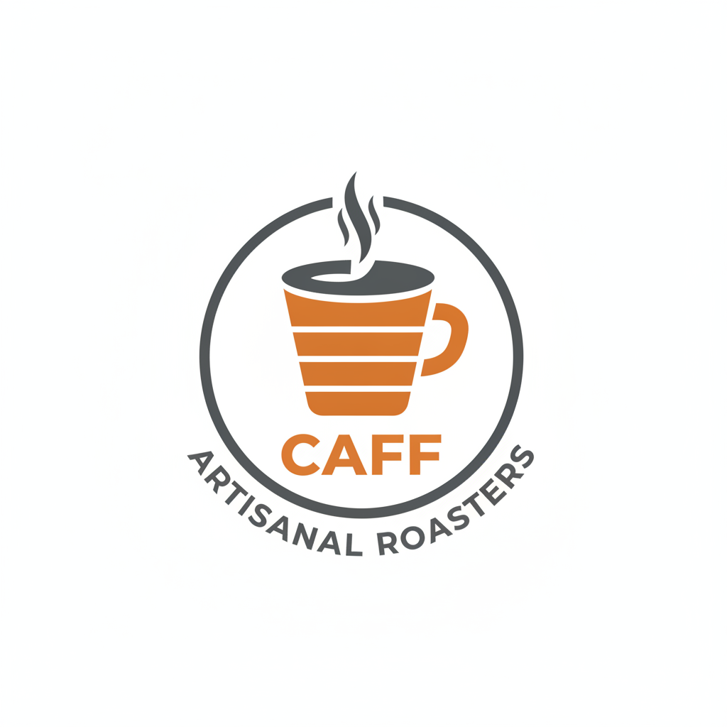 AI vector art generator panel — bold two-color flat logo emblem with a coffee cup in clean geometric shapes, vector logo art generator output