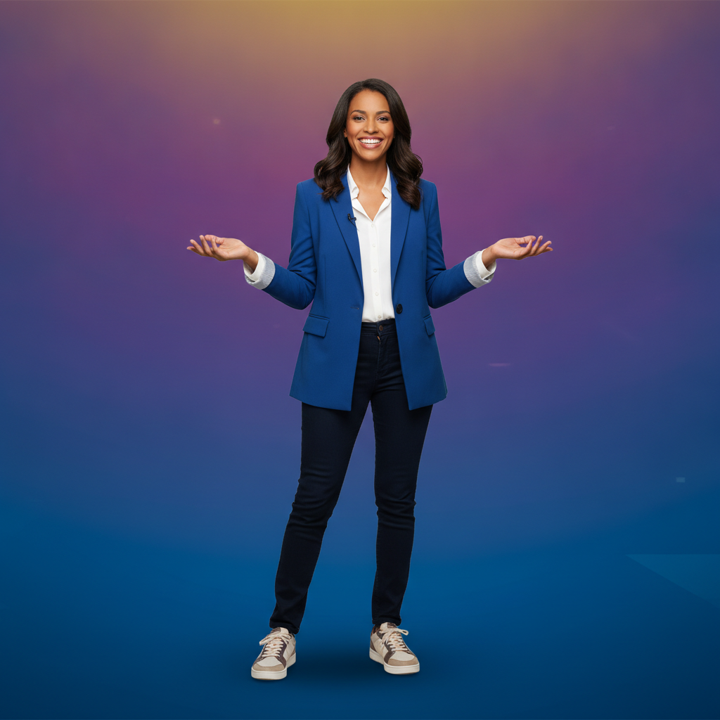 Content creator isolated from the original video background and placed on a modern gradient studio backdrop