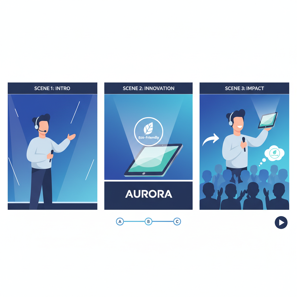 Flat vector storyboard frame for a marketing video made with the AI video content generator