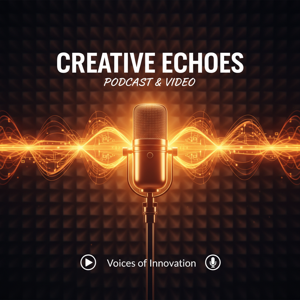 Podcast and video channel banner art designed with the AI video content generator