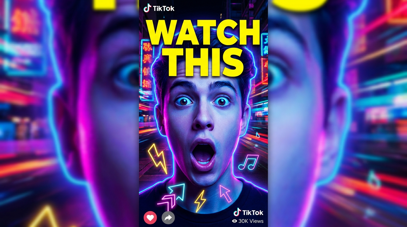 Eye-catching TikTok thumbnail with bold text overlay created by the social media video AI tool