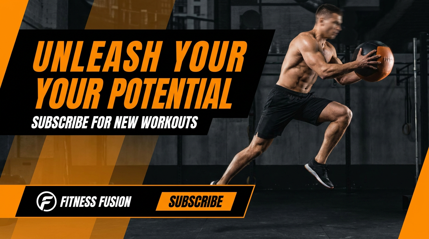 High-energy YouTube-style fitness promo graphic made to create social media videos with AI