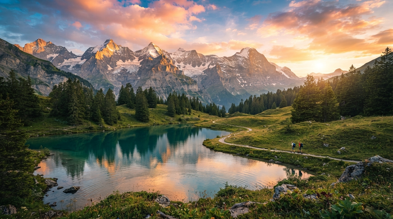 AI video enhancement tool result showing an ultra-sharp cinematic 4K mountain landscape frame at golden hour