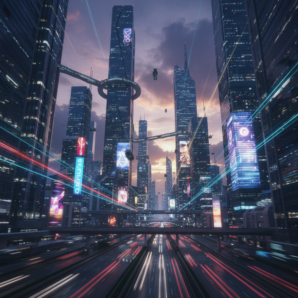 Cinematic 4K video frame of a futuristic city created by the Nano Banana 2 AI video generator