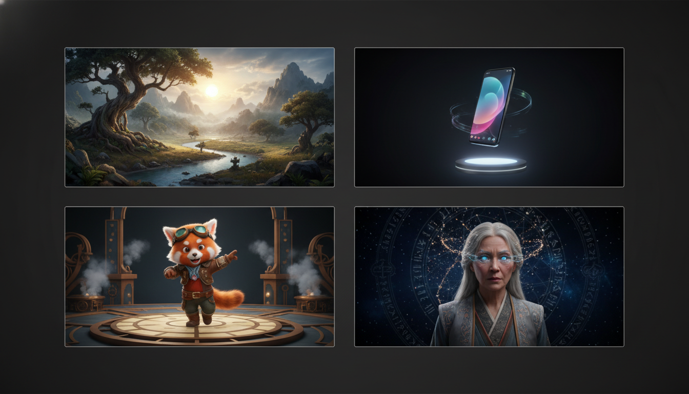 Gallery of diverse AI video scenes generated across multiple styles