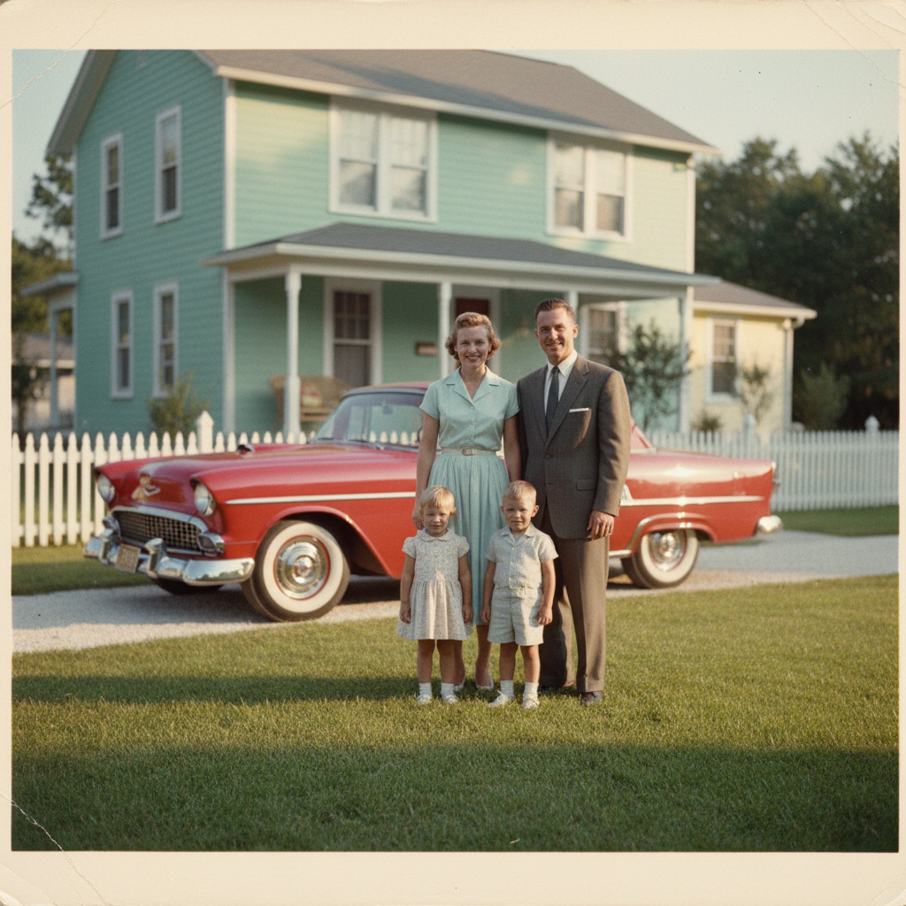AI vintage photo generator hero — warm sepia and faded amber tones, soft Kodachrome film grain, light leaks, dust particles, vignetting, retro Polaroid color palette, nostalgic 1970s golden hour summer aesthetic