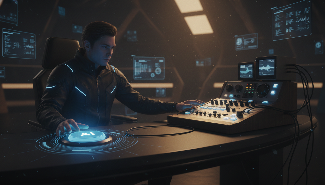 Creator choosing between a glowing AI button and a traditional encoder-free video editing console
