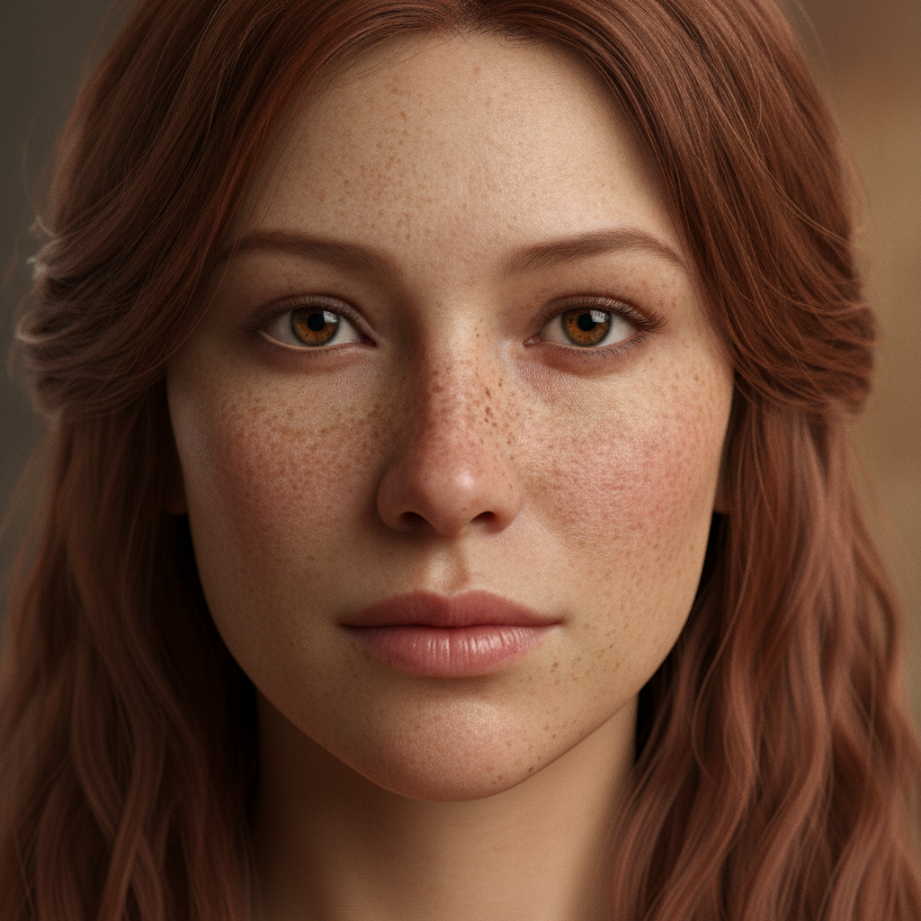 Hyper-detailed AI-generated portrait with realistic skin texture, showing the quality of modern AI image generation vs human art