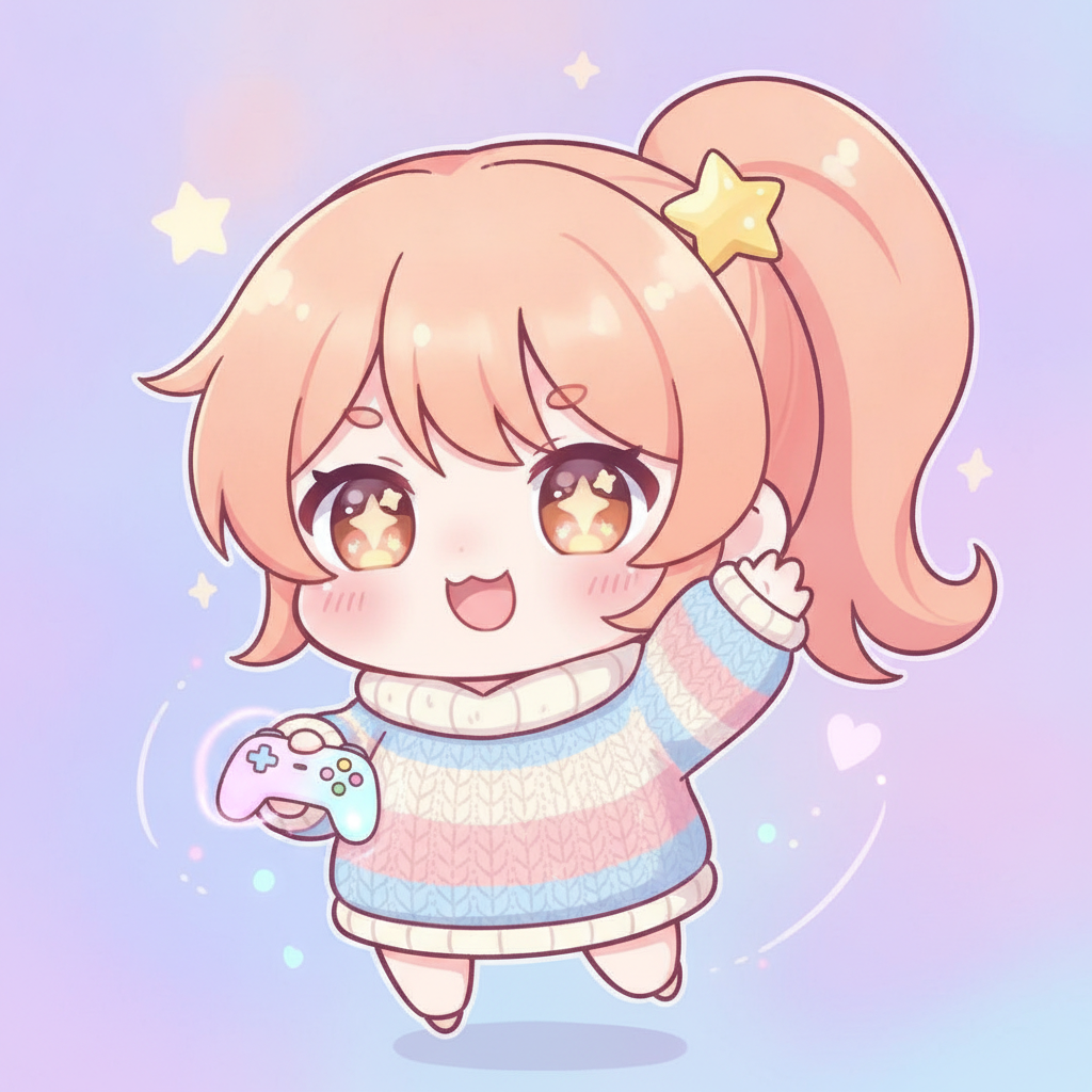 AI VTuber generator — a cute chibi VTuber mascot avatar with orange hair and a cozy sweater