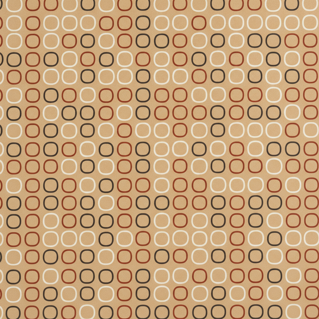 Minimalist geometric wrapping paper design from the AI wrapping paper design generator: a repeating grid of rounded square outlines in terracotta, charcoal and off white on a warm sand ground