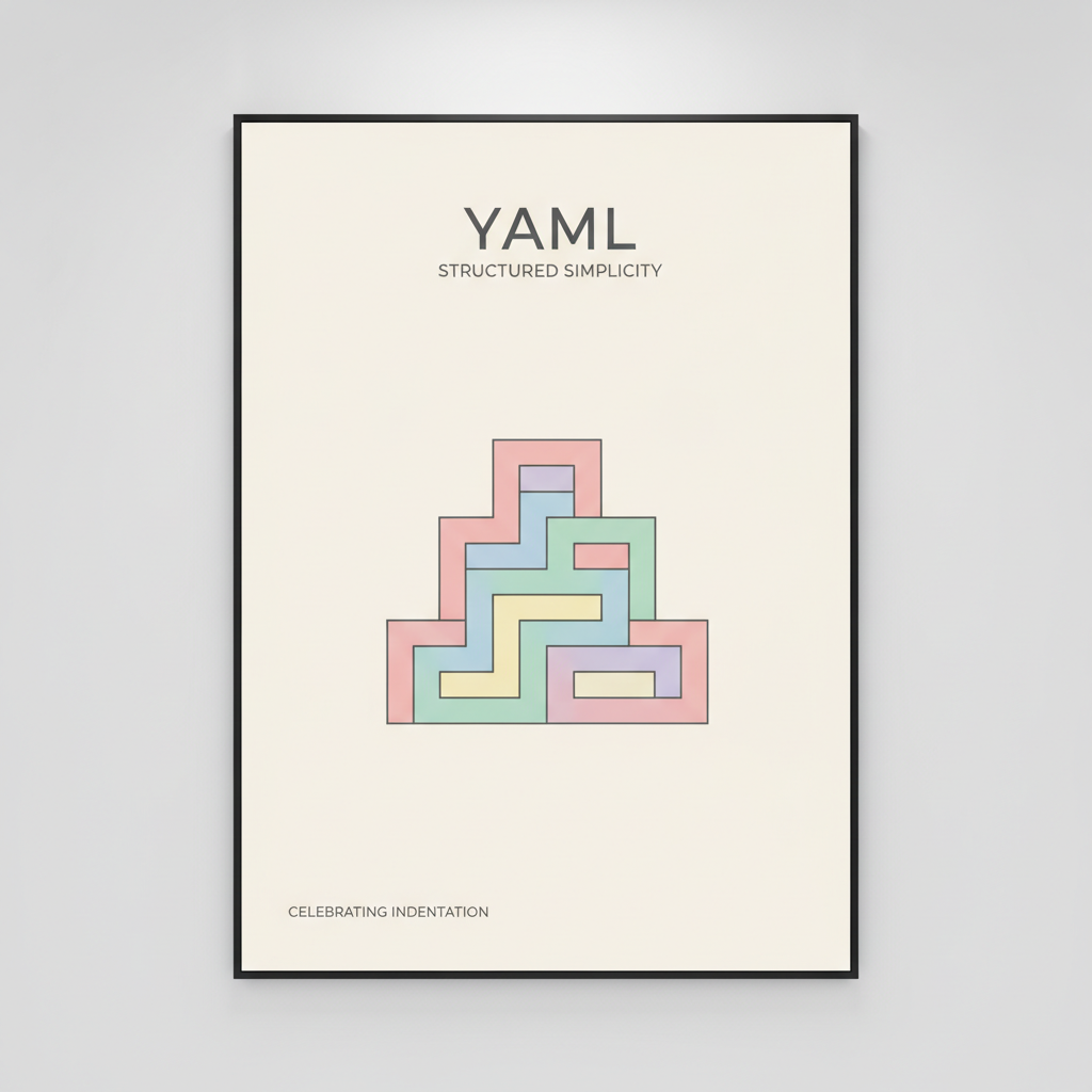 YAML art generator — minimalist poster celebrating YAML structure as clean geometric art