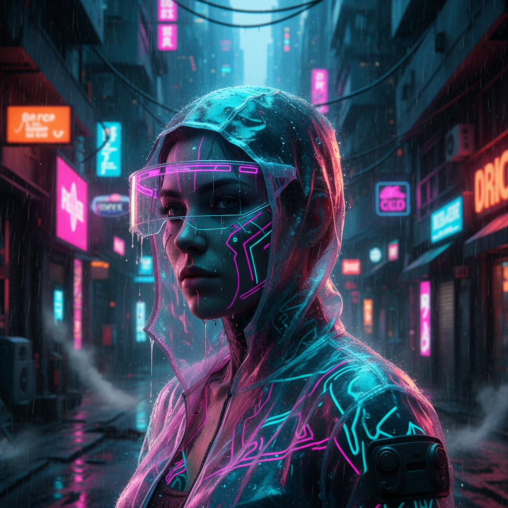 Cyberpunk character portrait with neon lighting generated by the AI Yollo image generator