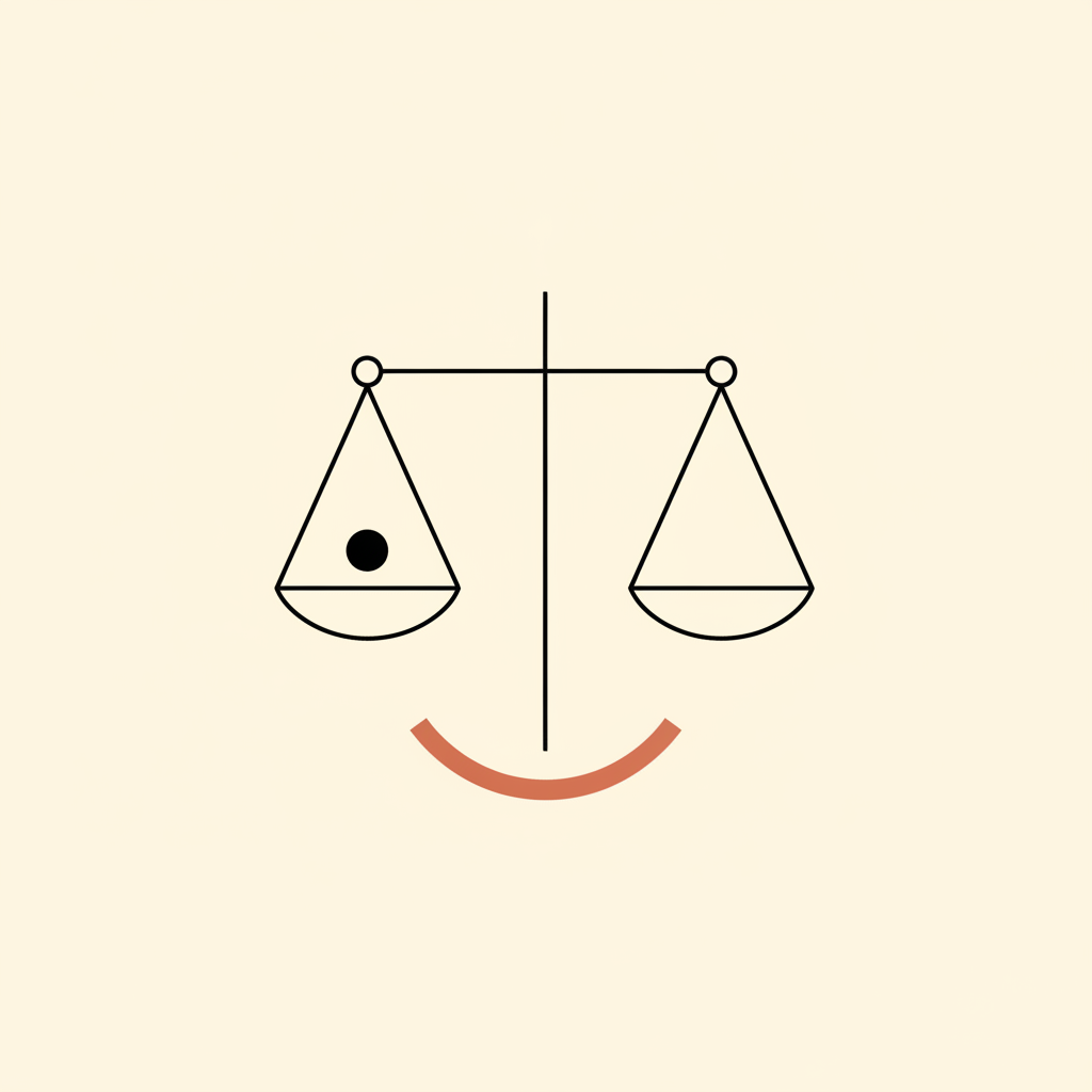 Minimal line art zodiac design from the AI zodiac art generator: the Libra scales as a single continuous black line on a warm cream background with one terracotta arc