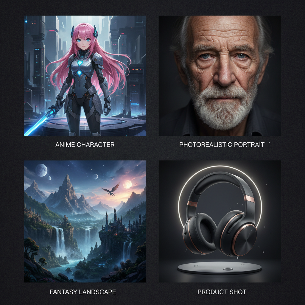 Grid of diverse AI-generated artwork showing the range of the best AI tools for creatives