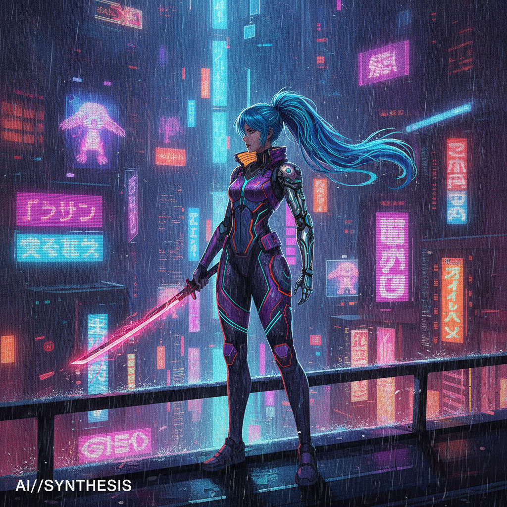Cyberpunk anime character showing AI style transfer among the best AI tools for creatives