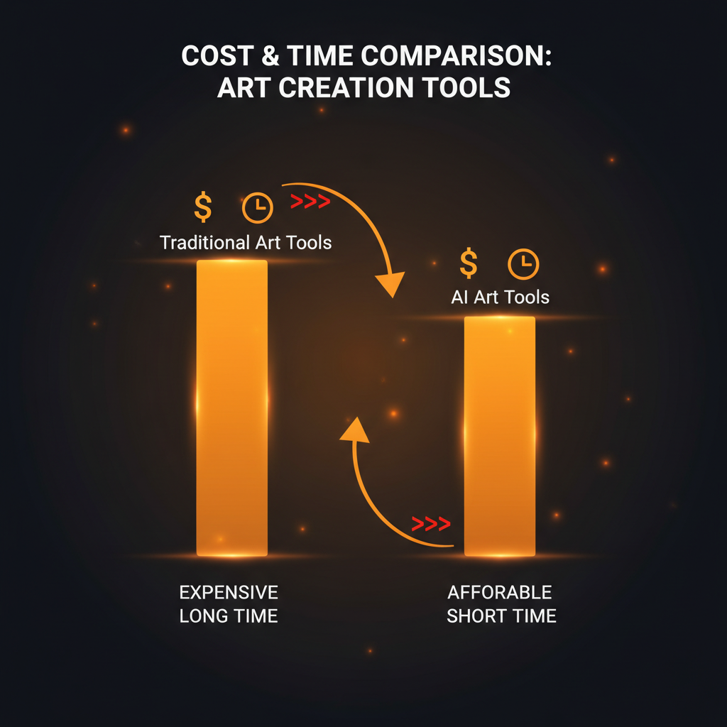 Cost and time comparison chart of expensive traditional art tools versus affordable AI tools