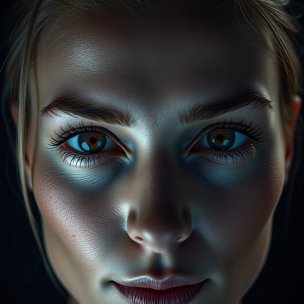 AI image enhancement tool result — razor-sharp 4K portrait with enhanced skin detail and clarity