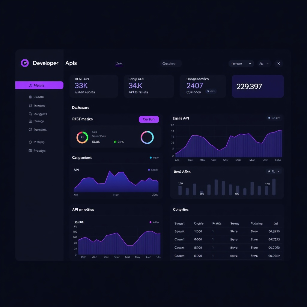 AI image generator API dashboard with endpoints and usage metrics