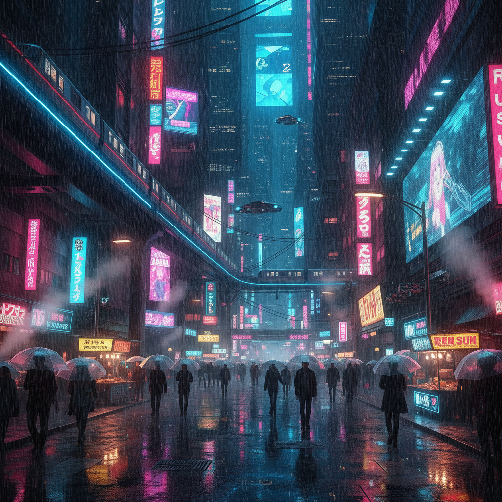 Vibrant cyberpunk city street at night created instantly with the keyboard-driven AI image tool