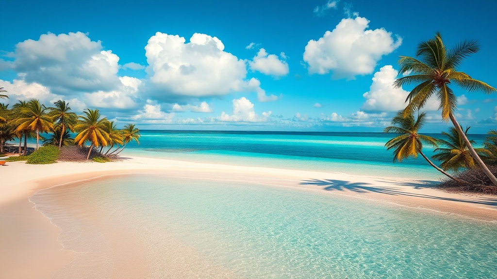 AI generated tropical beach landscape with turquoise water and palm trees
