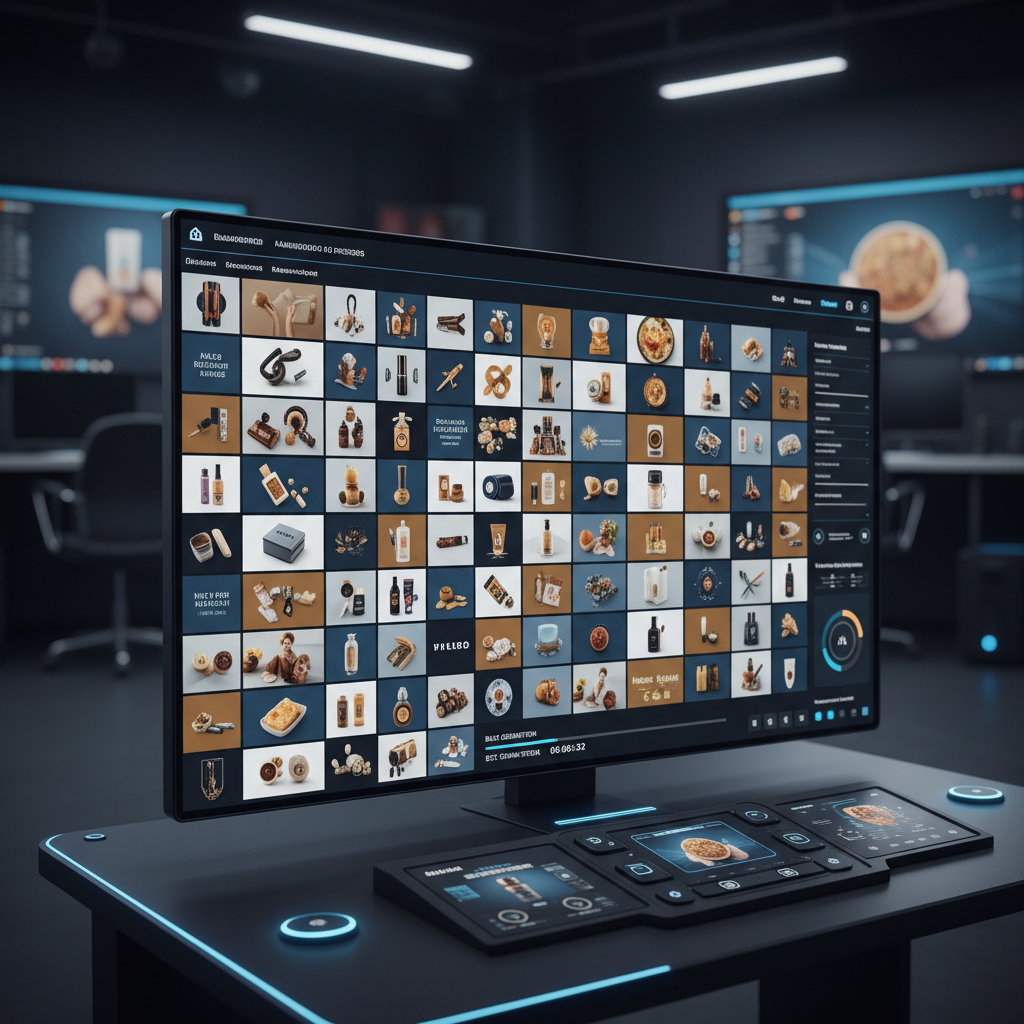 Large-scale image generation dashboard showing hundreds of consistent AI-generated marketing visuals