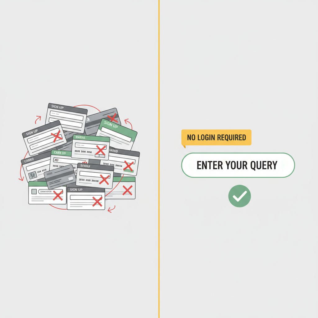 Nano Banana Pro no login vs competitors comparison — sign up forms vs single prompt box with no login badge