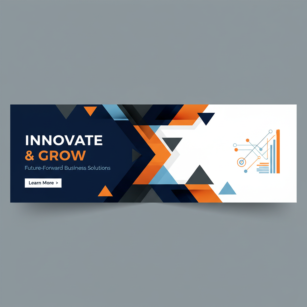 AI business graphics generator — marketing banner with dynamic shapes and corporate colors