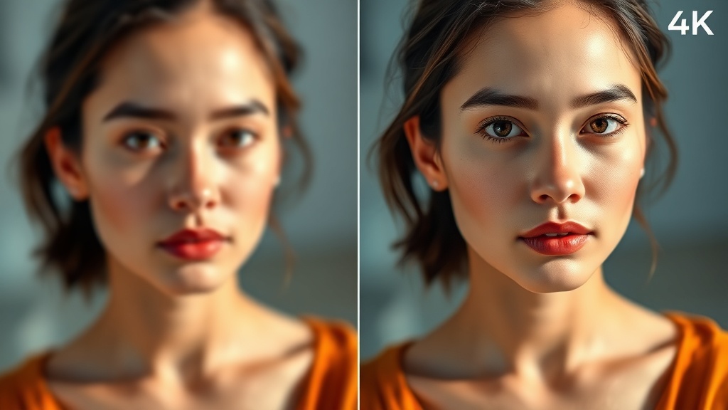 AI-generated portrait comparison showing 4K quality difference