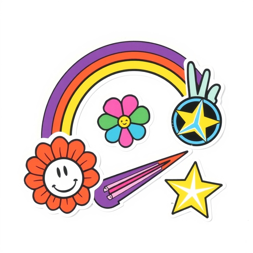 Retro Aesthetic Stickers with 70s Design Style